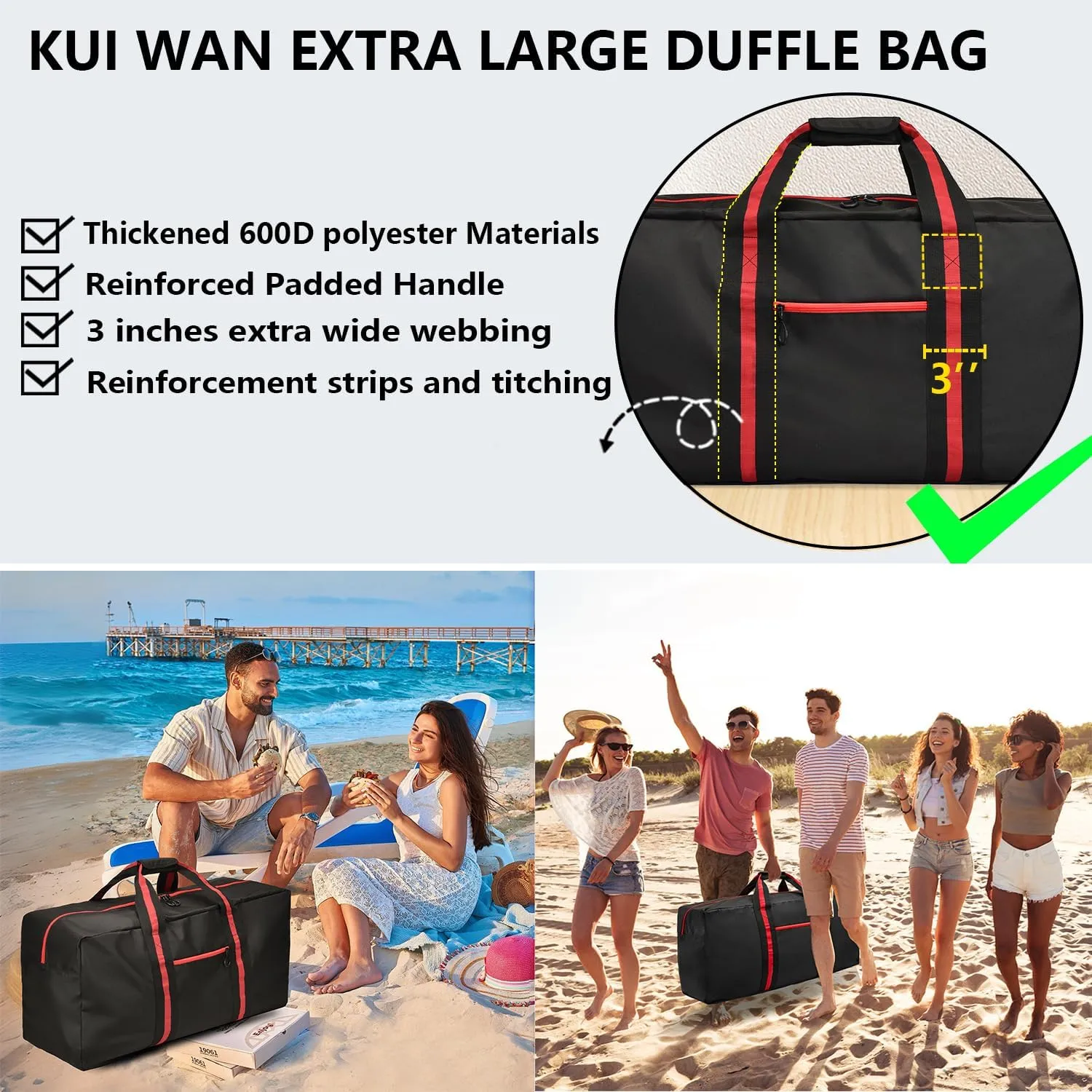 100L Large Duffle Bag for Travel 31.1 Diffle Bag - Overnight Weekender Camping, Storage for Men Women, Classic Red