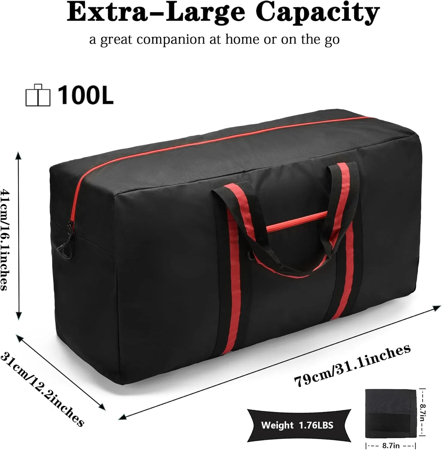 100L Large Duffle Bag for Travel 31.1 Diffle Bag - Overnight Weekender Camping, Storage for Men Women, Classic Red