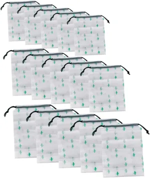 15PCS Frosted Travel Bag with Cactus Print Drawstring Pouch for Outdoor Travel Includes Each of Versatile Storage for Makeup Clothes Toiletries