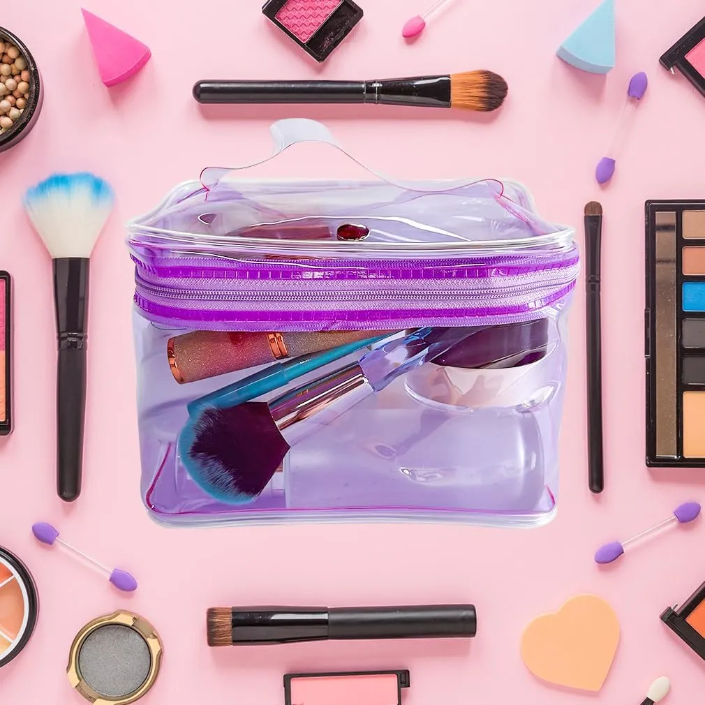 1PCS Clear Handle Zipper Cosmetic Bag and Versatile Travel Pouch,Durable PVC Material,for Makeup Travel Essentials (Pink-1pcs)
