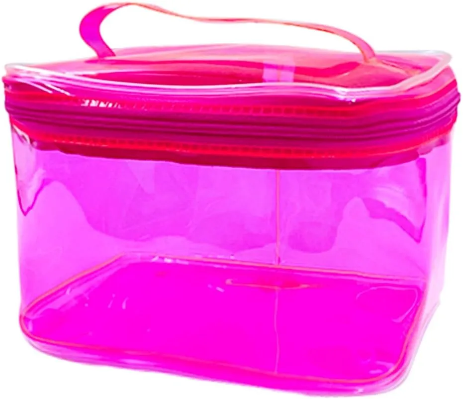 1PCS Clear Handle Zipper Cosmetic Bag and Versatile Travel Pouch,Durable PVC Material,for Makeup Travel Essentials (Pink-1pcs)