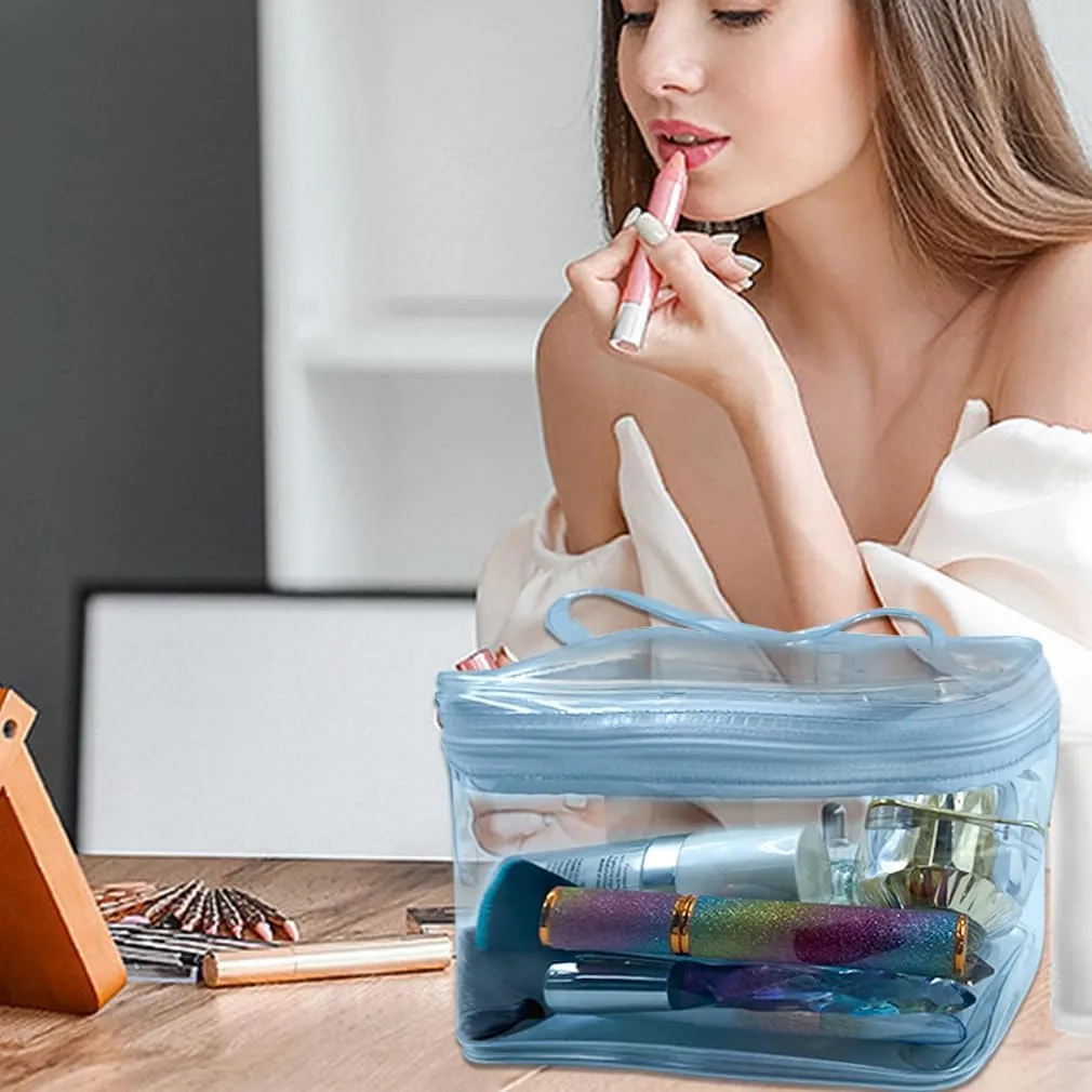 1PCS Clear Handle Zipper Cosmetic Bag and Versatile Travel Pouch,Durable PVC Material,for Makeup Travel Essentials (Pink-1pcs)