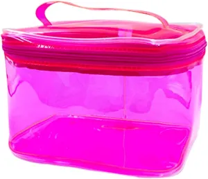 1PCS Clear Handle Zipper Cosmetic Bag and Versatile Travel Pouch,Durable PVC Material,for Makeup Travel Essentials (Pink-1pcs)