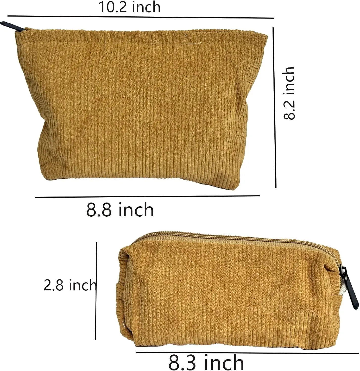 2 Pcs Womens and Corduroy Makeup Bag Roomy Cosmetic Bag and Makeup Brushes Storage Bag Pouch Purse Organizer with Zipper Pink