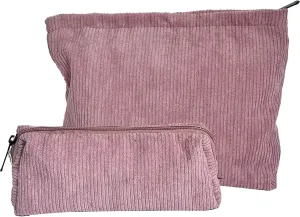 2 Pcs Womens and Corduroy Makeup Bag Roomy Cosmetic Bag and Makeup Brushes Storage Bag Pouch Purse Organizer with Zipper Pink