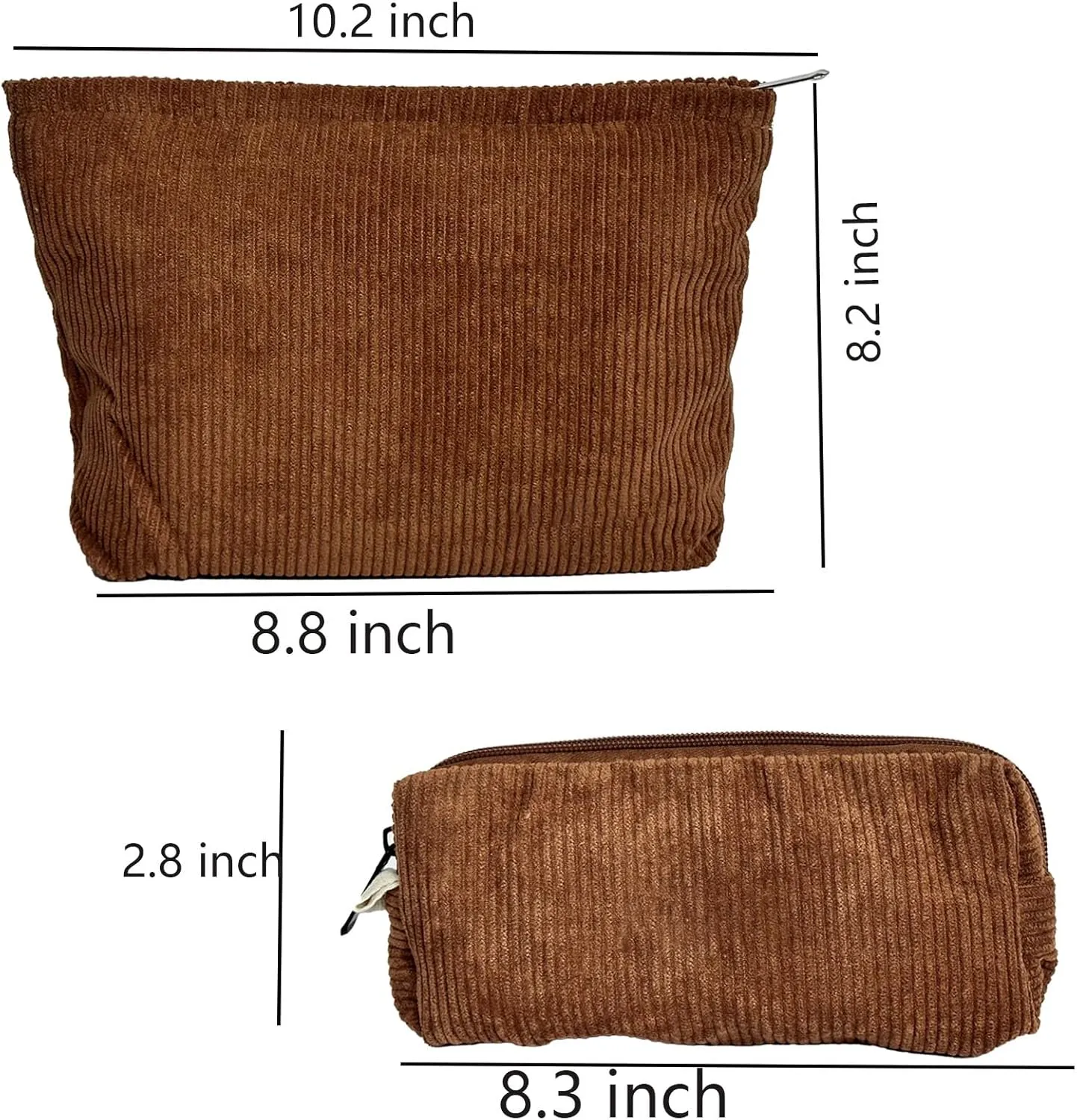 2 Pcs Womens and Corduroy Makeup Bag Roomy Cosmetic Bag and Makeup Brushes Storage Bag Pouch Purse Organizer with Zipper Pink