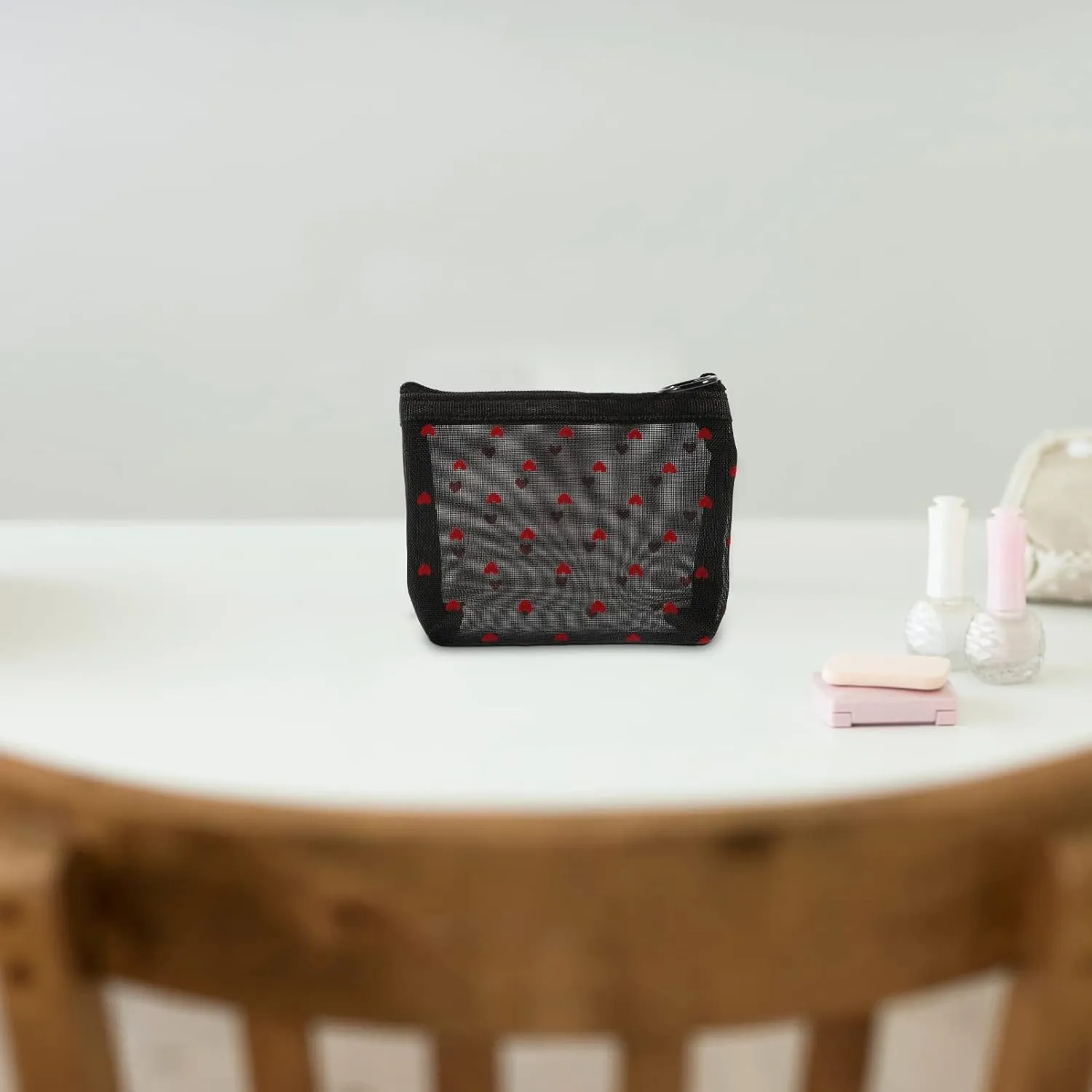 2 Sets Mesh Cosmetic Bag Toiletry Bag for Travel Clear Organizer Bags Mesh Pencil Bag Travel, Black, 12X8.5X3CM