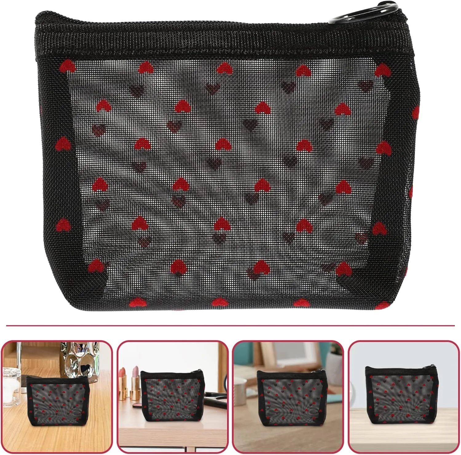 2 Sets Mesh Cosmetic Bag Toiletry Bag for Travel Clear Organizer Bags Mesh Pencil Bag Travel, Black, 12X8.5X3CM