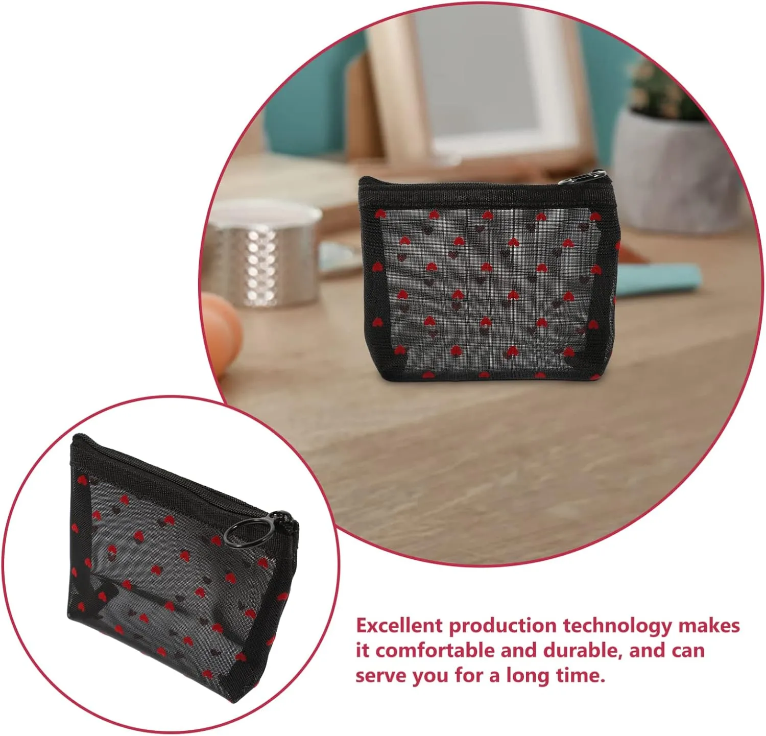 2 Sets Mesh Cosmetic Bag Toiletry Bag for Travel Clear Organizer Bags Mesh Pencil Bag Travel, Black, 12X8.5X3CM