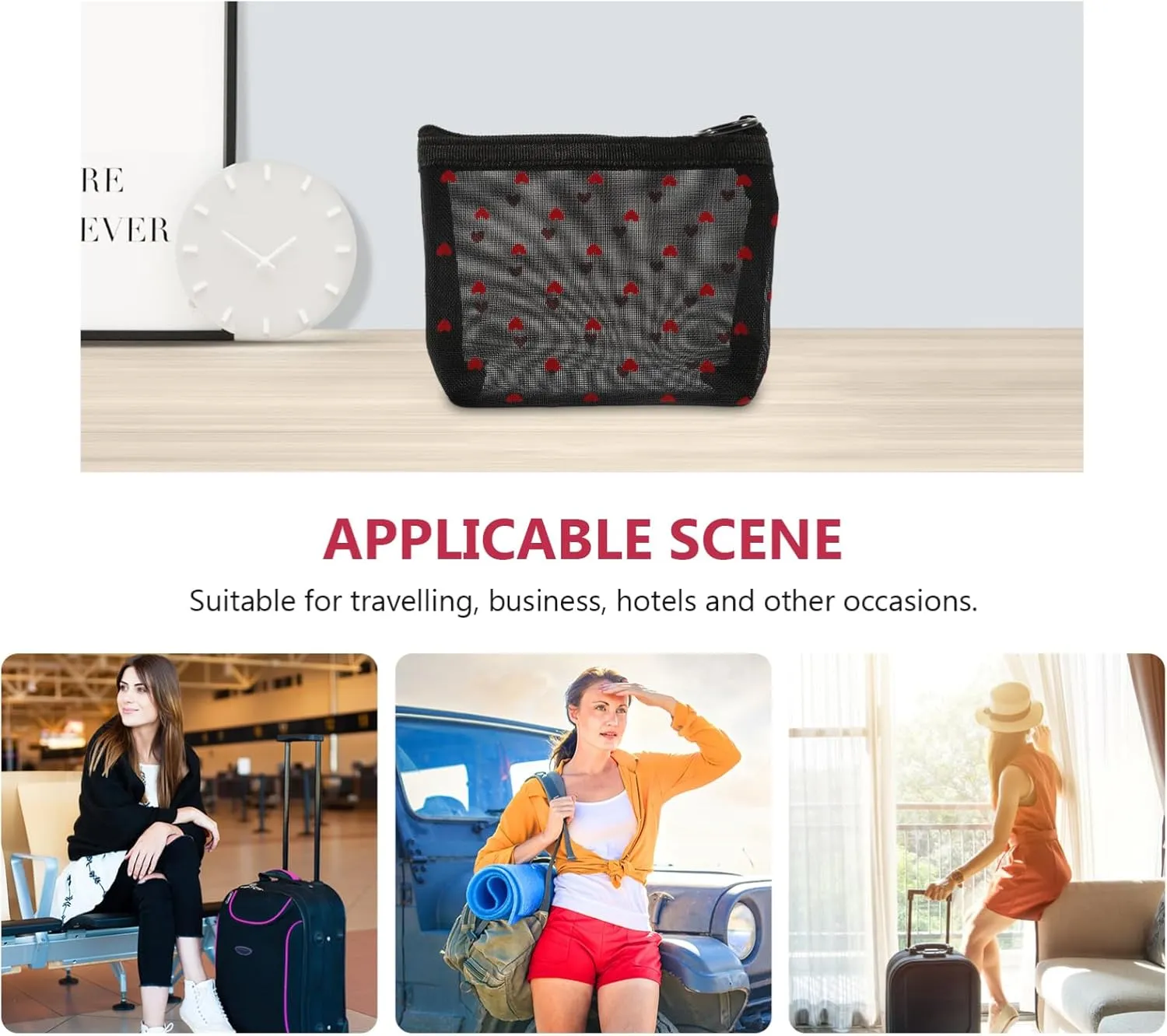 2 Sets Mesh Cosmetic Bag Toiletry Bag for Travel Clear Organizer Bags Mesh Pencil Bag Travel, Black, 12X8.5X3CM