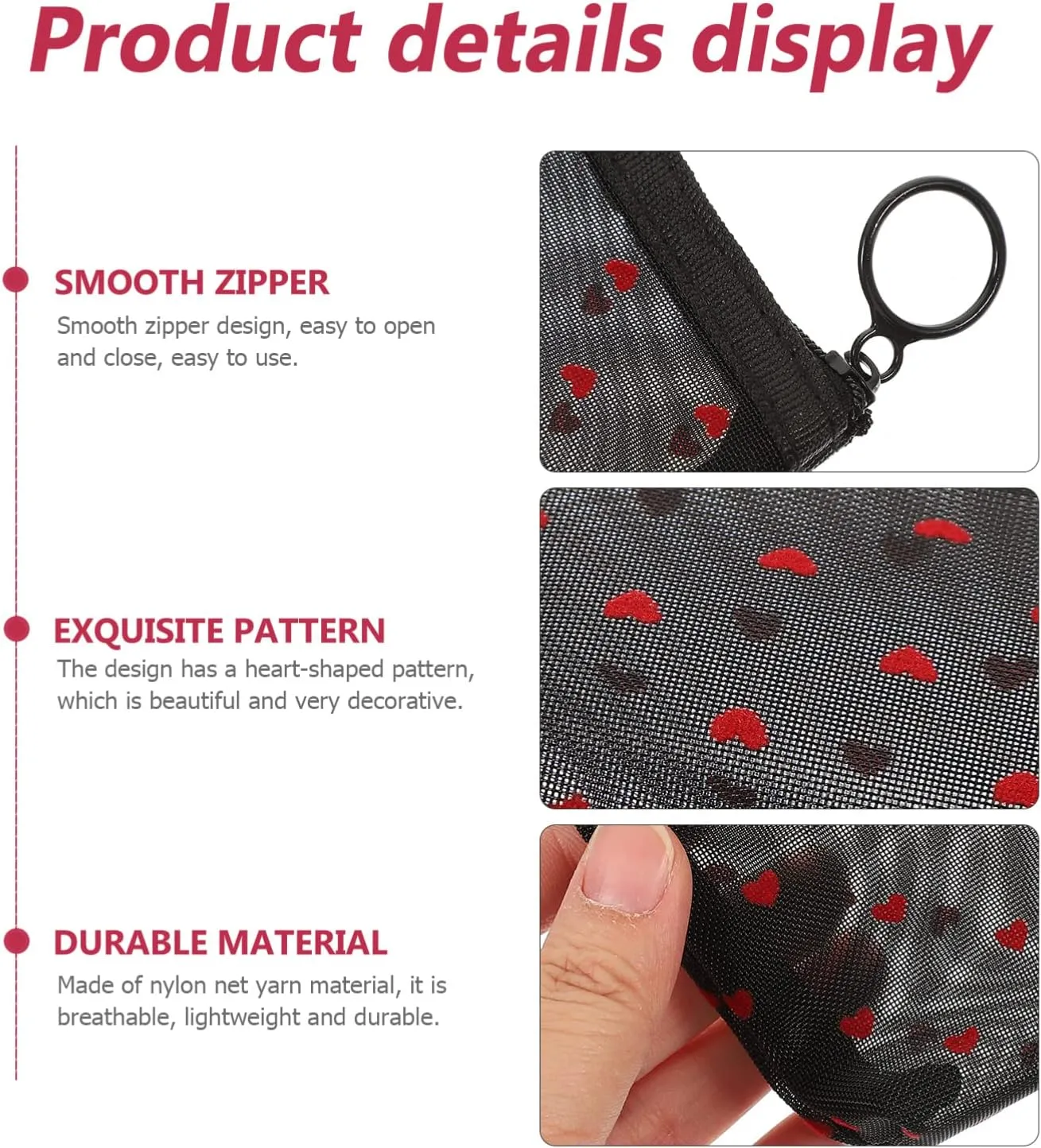 2 Sets Mesh Cosmetic Bag Toiletry Bag for Travel Clear Organizer Bags Mesh Pencil Bag Travel, Black, 12X8.5X3CM