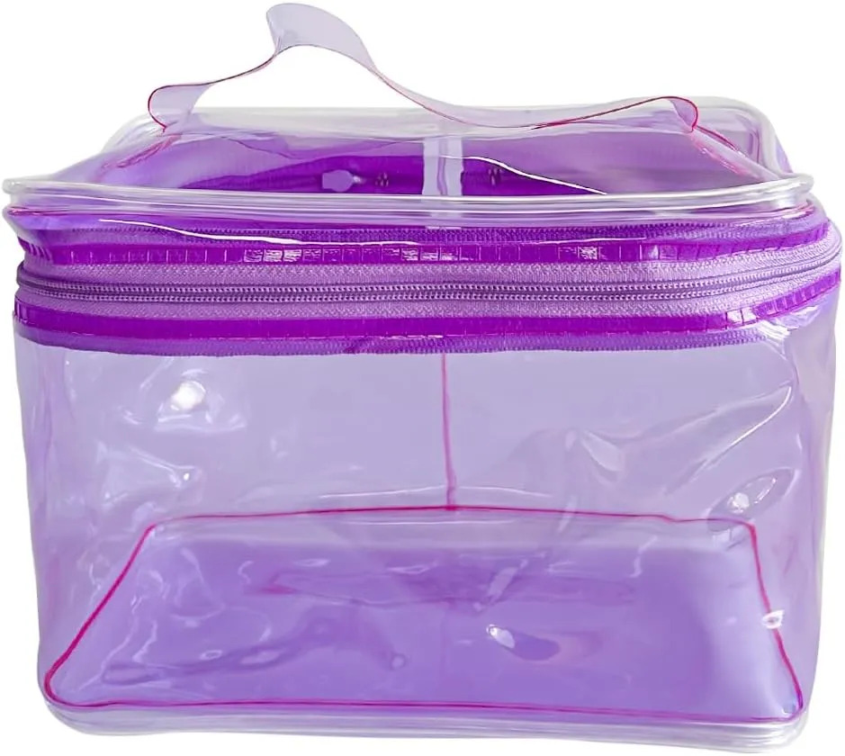 2PCS Clear Handle Zipper Cosmetic Bag and Versatile Travel Pouch,Durable PVC Material,for Makeup Travel Essentials (2 Pcs purple)