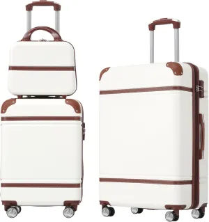 3-Piece Hardshell Luggage Set for Convenient Travel, Lightweight and Durable, Includes 20" & 24" Spinner Suitcases with Cosmetic Case, White