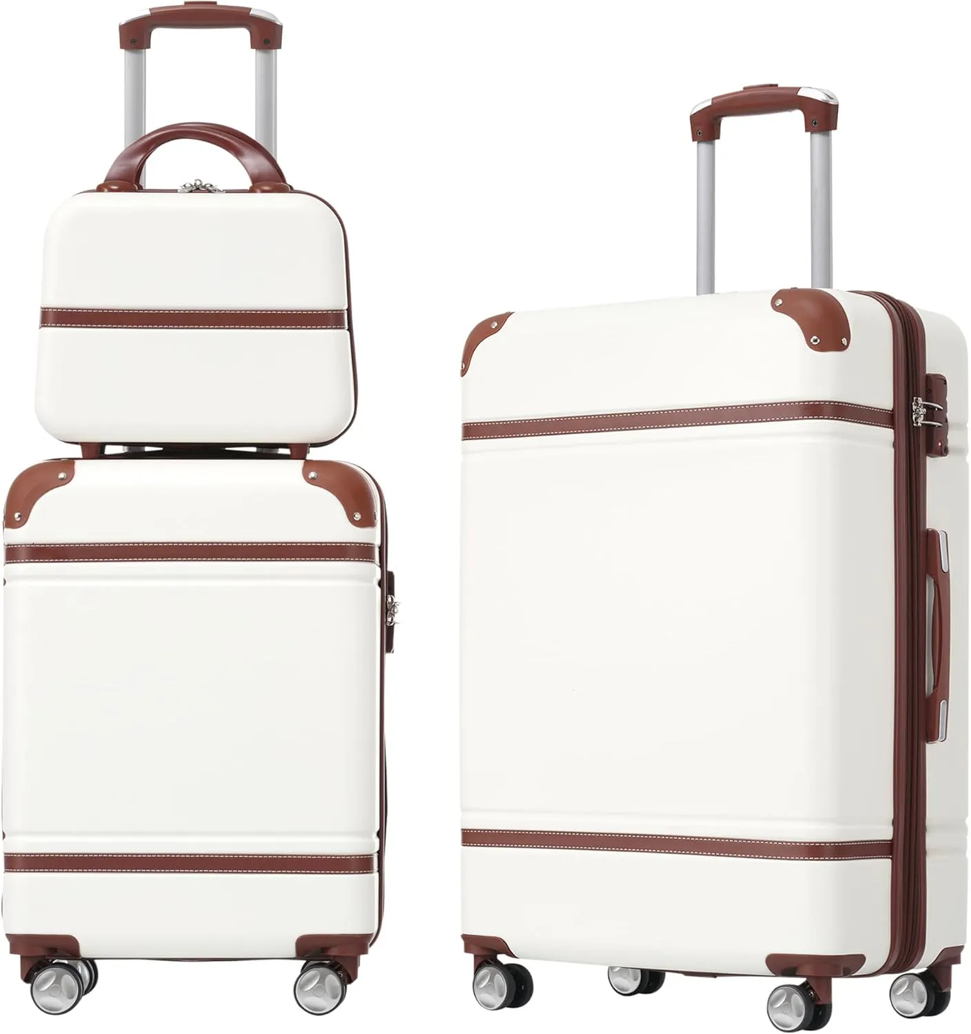 3-Piece Hardshell Luggage Set for Convenient Travel, Lightweight and Durable, Includes 20" & 24" Spinner Suitcases with Cosmetic Case, White