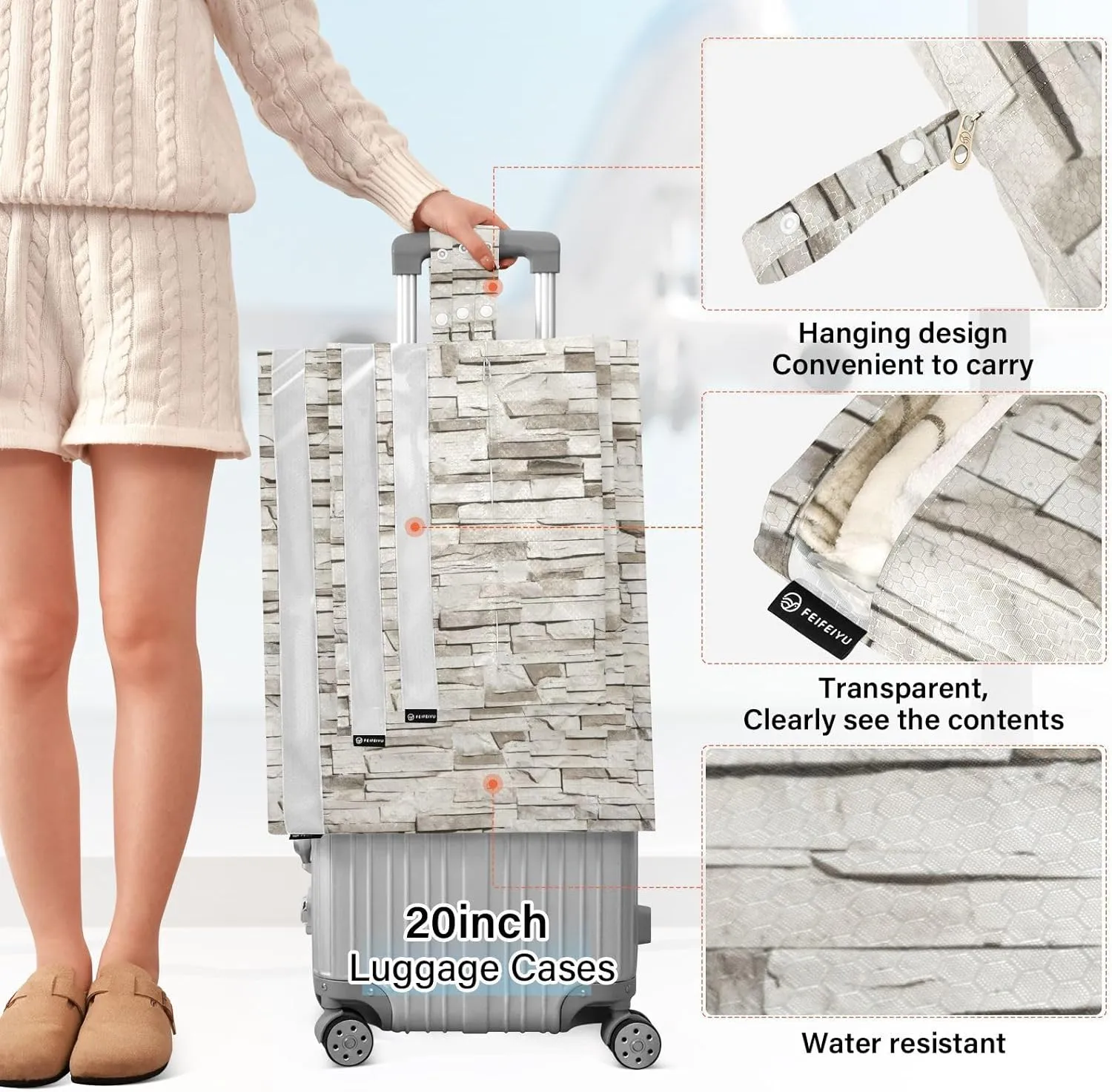 3 Set Travel Packing Cubes For Suitcases, Stone Lined Granite, Stackable, Garment Bag Closet Storage, Luggage Space Saver, Luggages Management Personnel