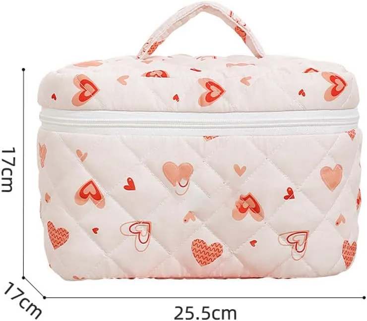 3pcs Quilted Makeup Bag, Coquette Cosmetics Large Capacity Pouch Travel Cosmetic Bag Set Printed Makeup Pouch Large Capacity Portable Toiletry Bag Organizer for Women Girls