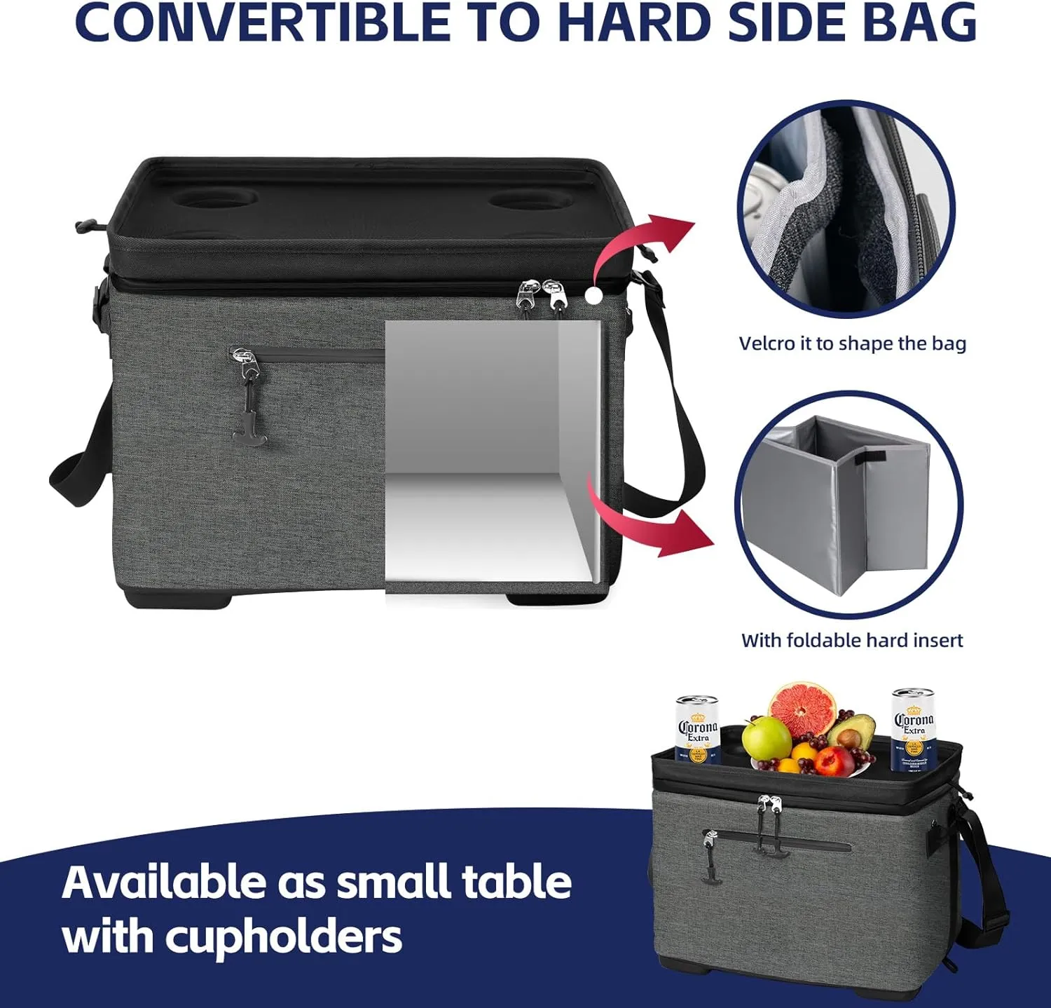 40Can Collapsible Cooler Box, Versatile Insulated Leakproof Cooler Bag with Hard Inserts and 4 Cup Holders, Large Ice Chest for Beach, Travel, Camping, Picnic