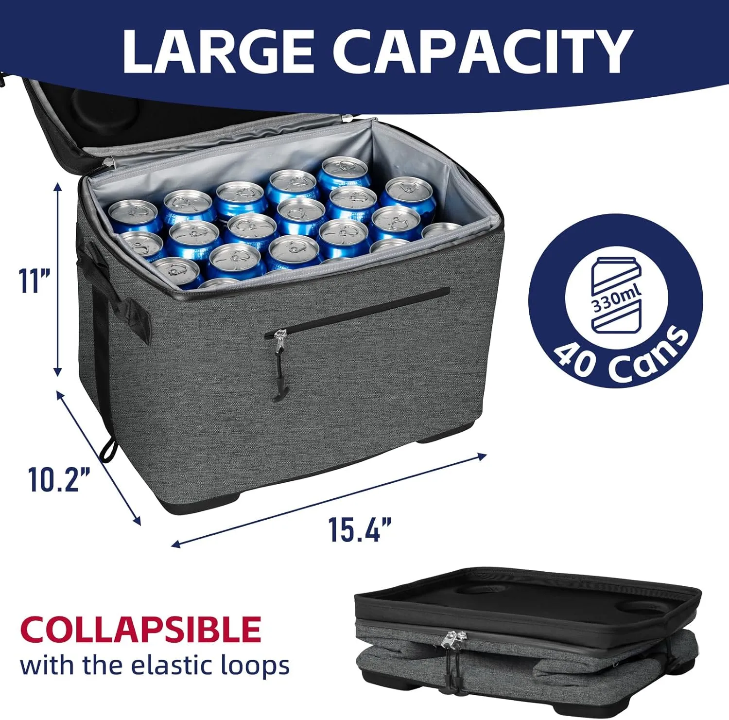 40Can Collapsible Cooler Box, Versatile Insulated Leakproof Cooler Bag with Hard Inserts and 4 Cup Holders, Large Ice Chest for Beach, Travel, Camping, Picnic