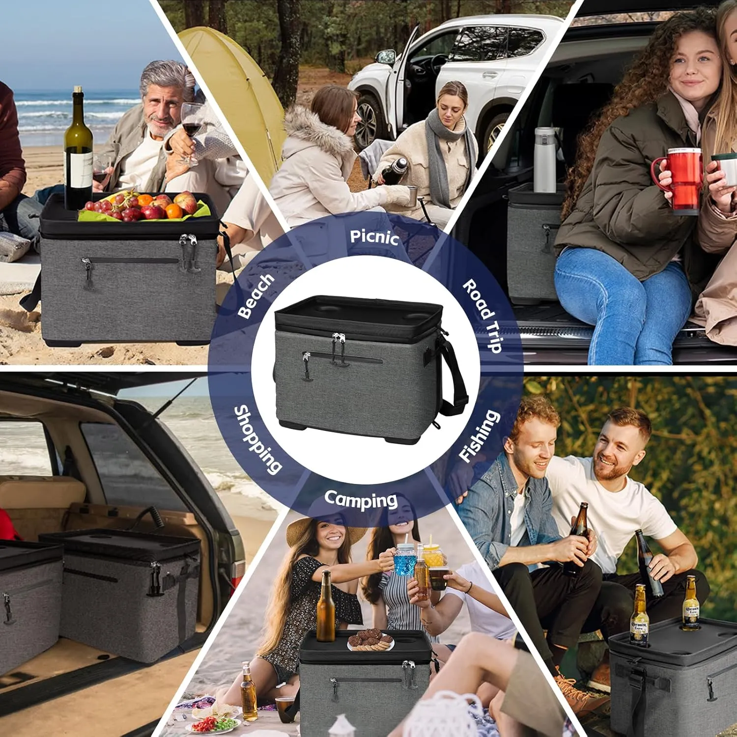 40Can Collapsible Cooler Box, Versatile Insulated Leakproof Cooler Bag with Hard Inserts and 4 Cup Holders, Large Ice Chest for Beach, Travel, Camping, Picnic