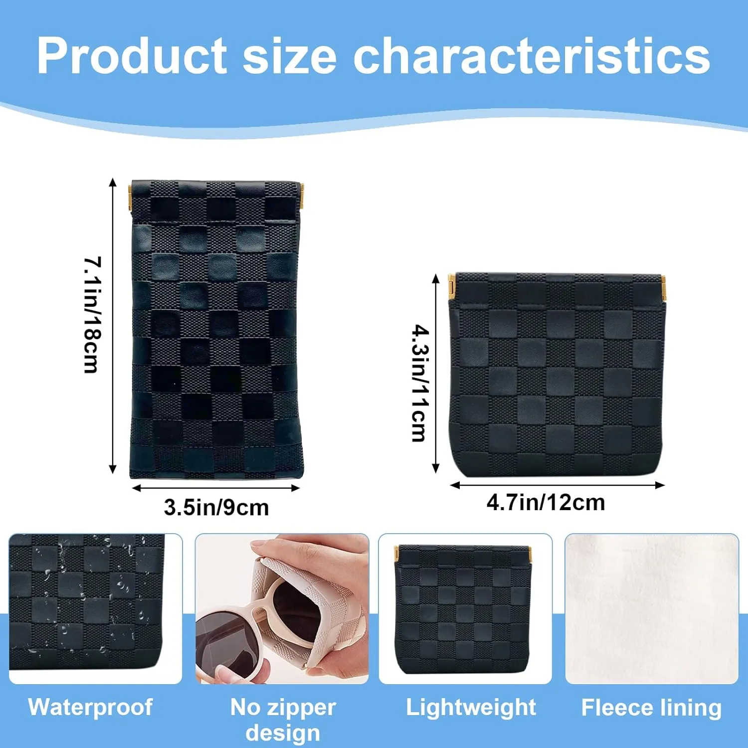 4PCS Small Makeup Bag for Purse, Mini Leather Pocket Cosmetic Bag for Women, Waterproof Portable Makeup Pouch No Zipper Coin Purse Lipstick Bag Accessories, Checkered Travel Storage Bag(White, Black)