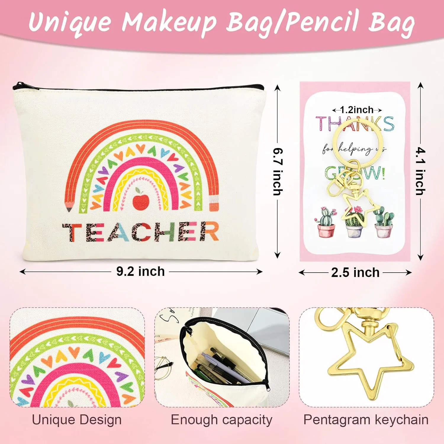 8PCS Teacher Appreciation Gifts Bulk Teacher Gifts Makeup Bags Survival Kit Appreciation Week Keychain for women