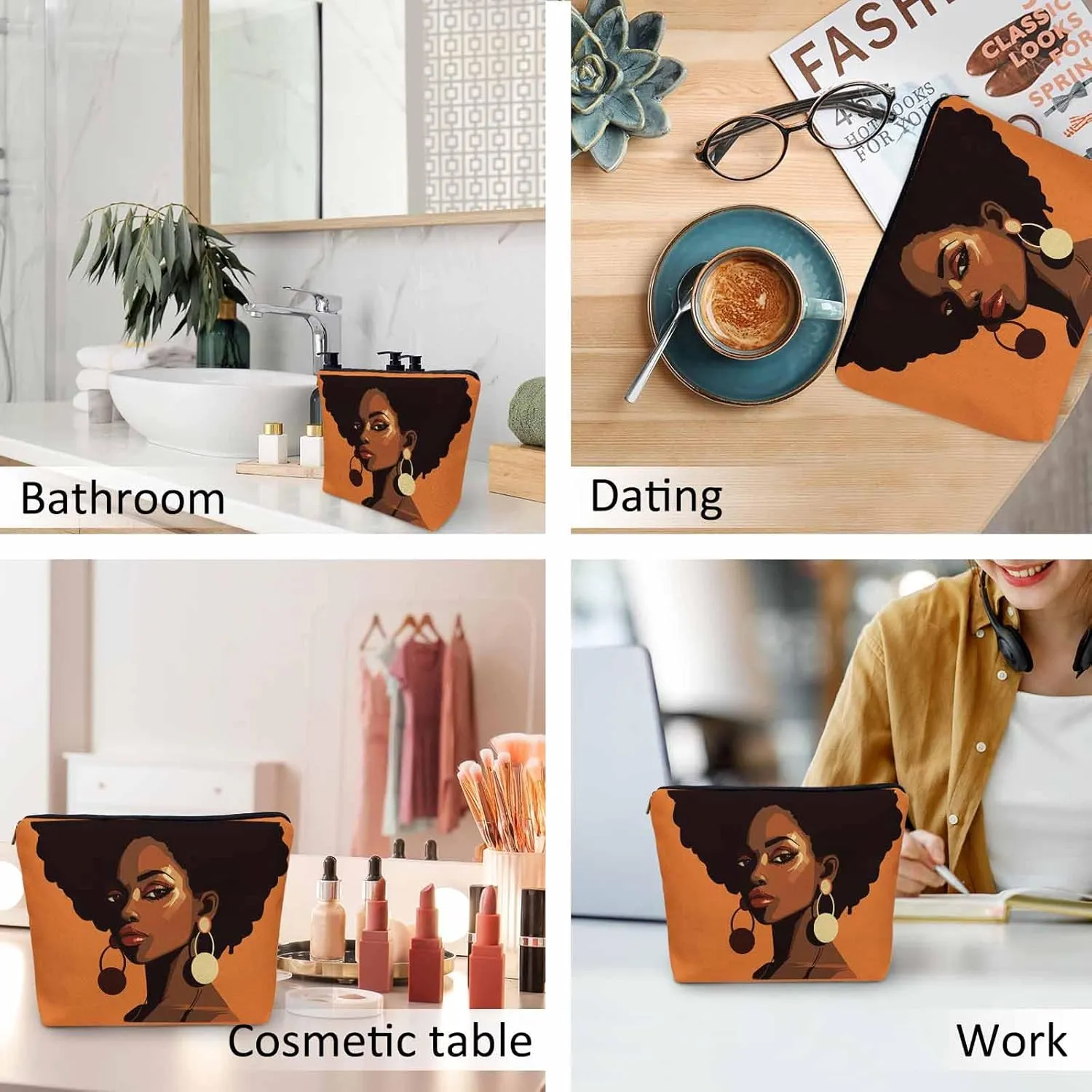 African Woman Cosmetic Bags For Women, Pretty African Women Roomy Makeup Bag Toiletry Bag Accessories Organizer Storage Bags Makeup Pouch For Travel Business Gym Camping Bathroom