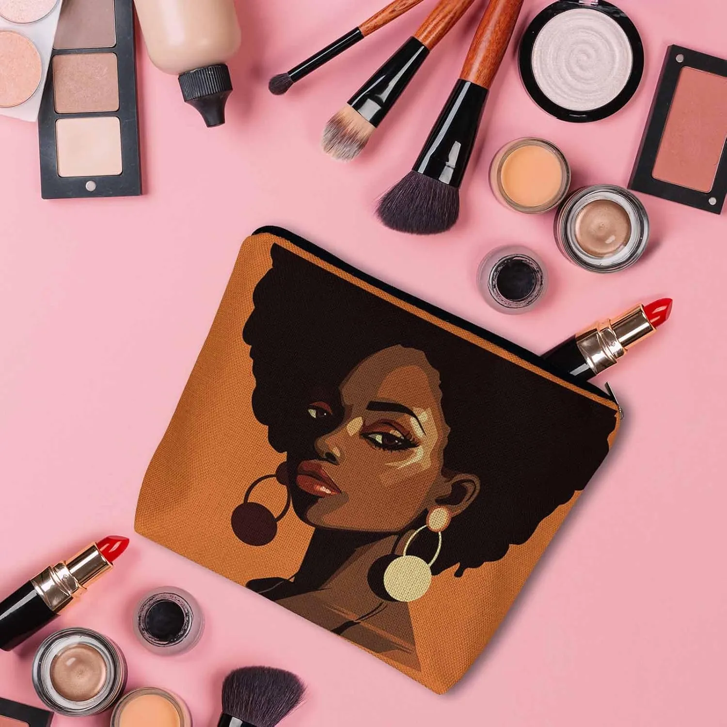 African Woman Cosmetic Bags For Women, Pretty African Women Roomy Makeup Bag Toiletry Bag Accessories Organizer Storage Bags Makeup Pouch For Travel Business Gym Camping Bathroom