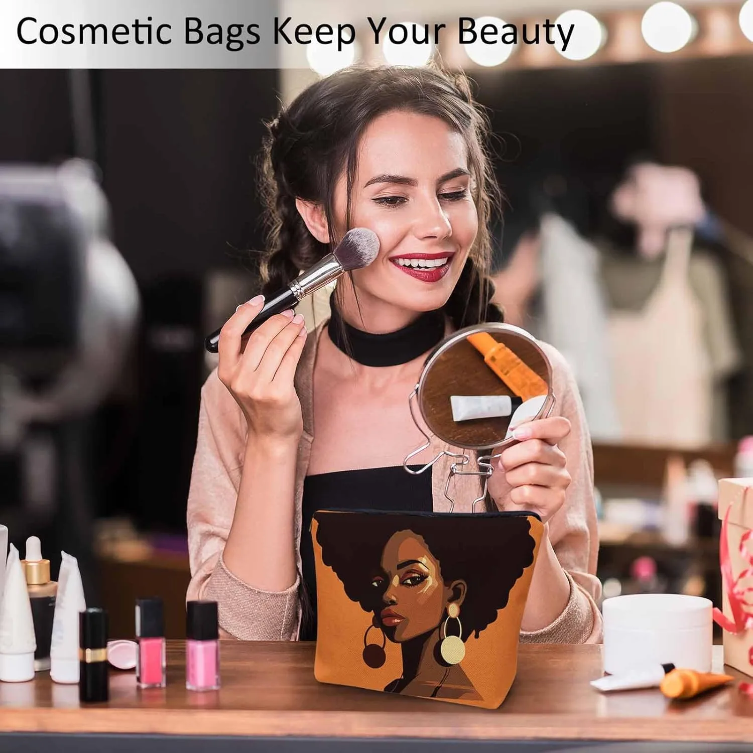 African Woman Cosmetic Bags For Women, Pretty African Women Roomy Makeup Bag Toiletry Bag Accessories Organizer Storage Bags Makeup Pouch For Travel Business Gym Camping Bathroom