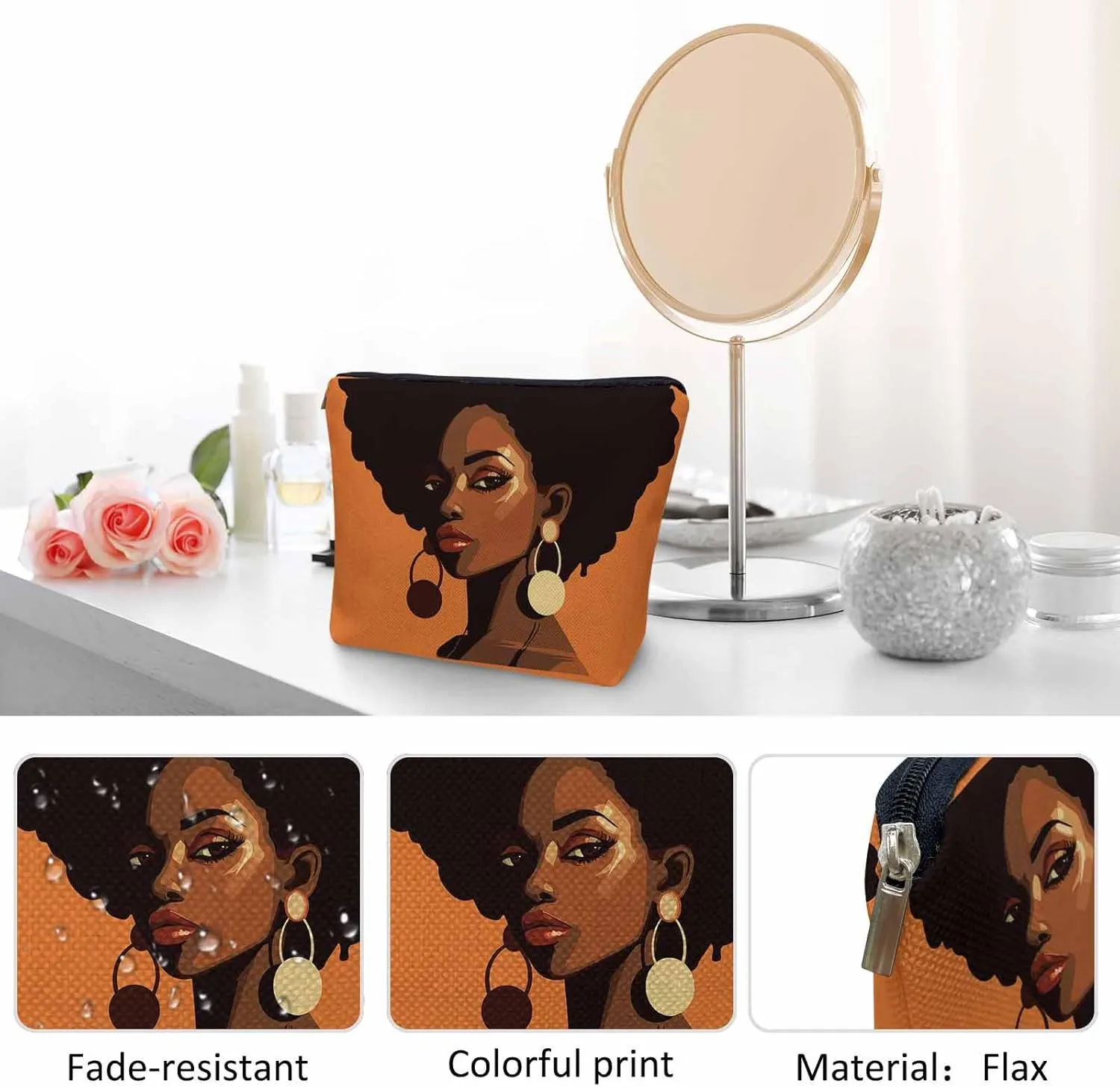 African Woman Cosmetic Bags For Women, Pretty African Women Roomy Makeup Bag Toiletry Bag Accessories Organizer Storage Bags Makeup Pouch For Travel Business Gym Camping Bathroom