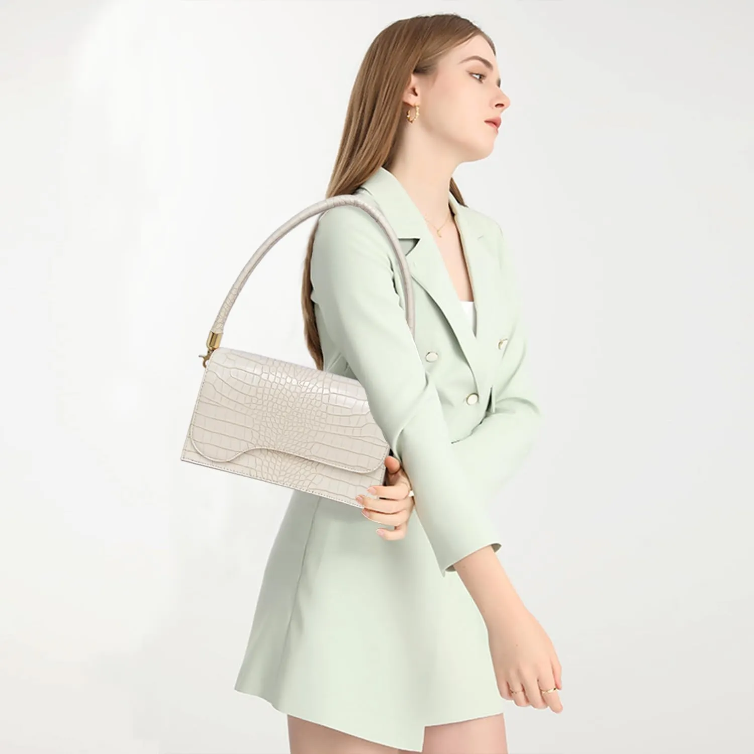 AMHDV Retro Classic Clutch Shoulder Bag Crocodile Pattern Small Crossbody Handbag for Women