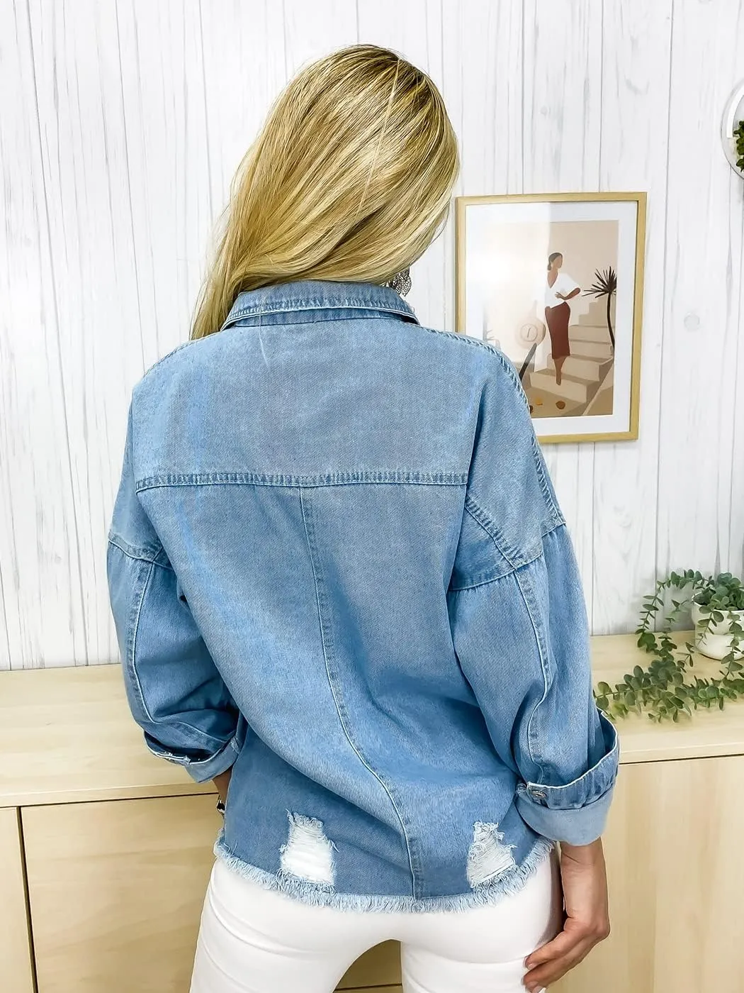 Anna-Kaci Women's Classic Distressed Denim Jacket Long Sleeve Ripped Boyfriend Jean Jackets