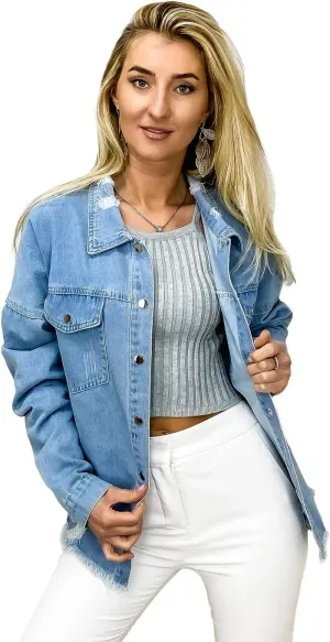 Anna-Kaci Women's Classic Distressed Denim Jacket Long Sleeve Ripped Boyfriend Jean Jackets