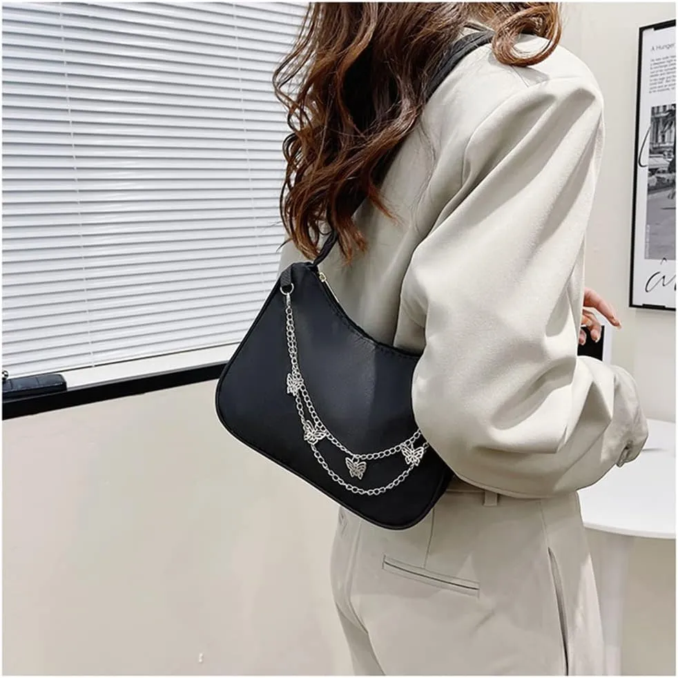 Armpit Purse Fashion Women Butterfly Chain Shoulder Underarm Bags Purses Handbags Elegant Nylon Hobo Bags