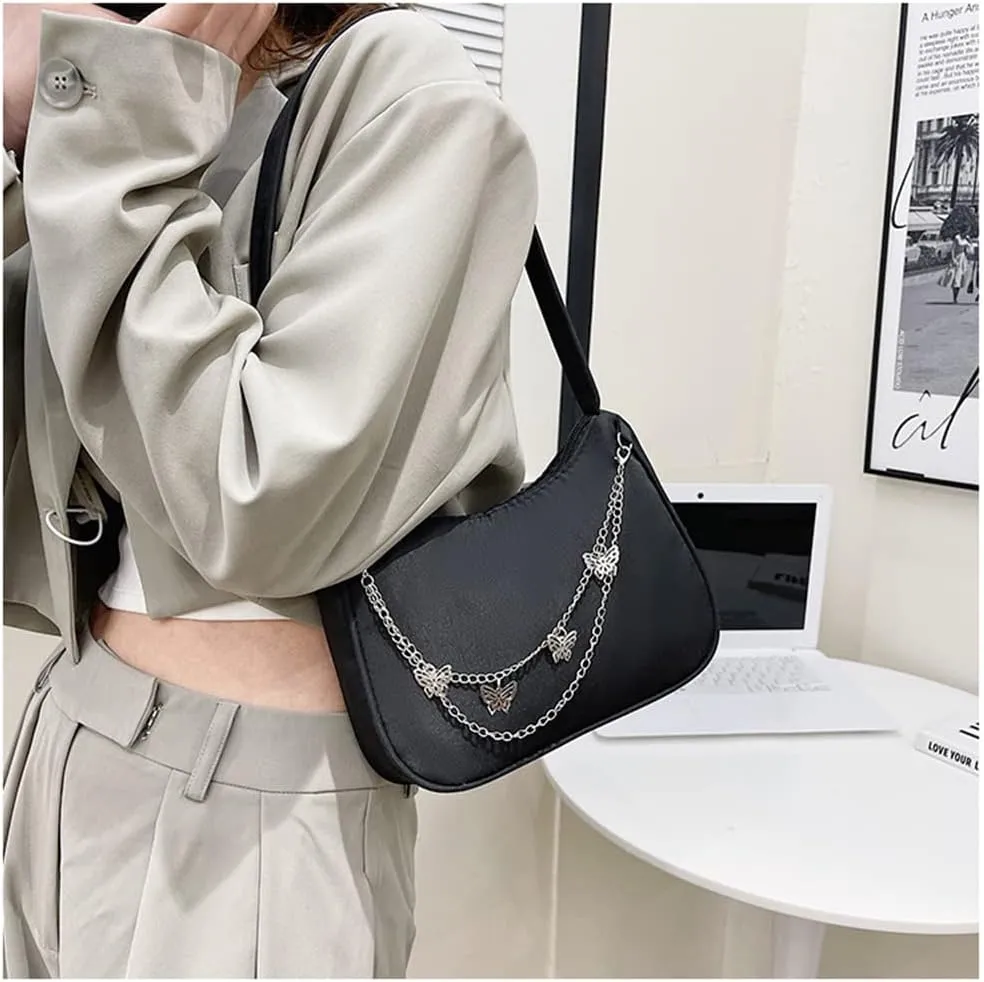 Armpit Purse Fashion Women Butterfly Chain Shoulder Underarm Bags Purses Handbags Elegant Nylon Hobo Bags