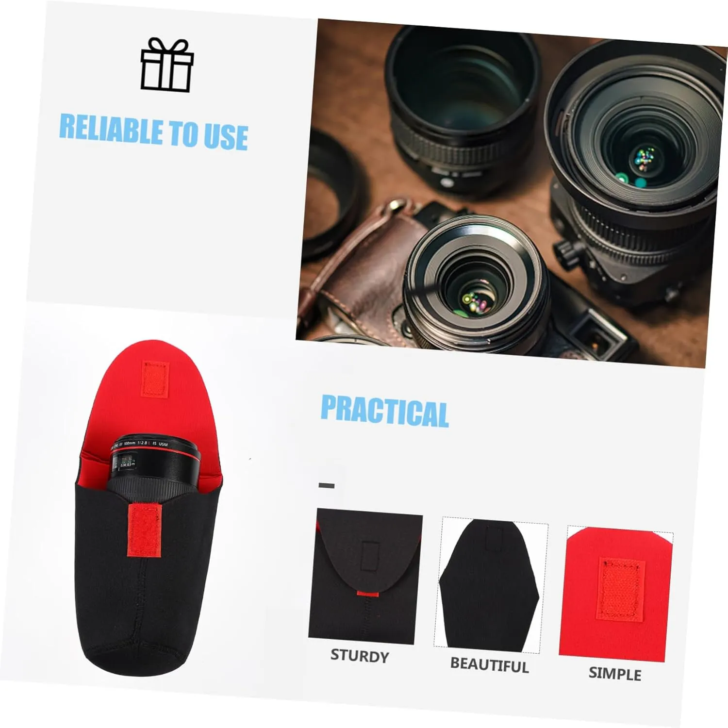 ARTIBETTER 2sets Waterproof Camera Lens Case Neoprene Pouch Compact Stylish Elastic Closure 5pcs*2