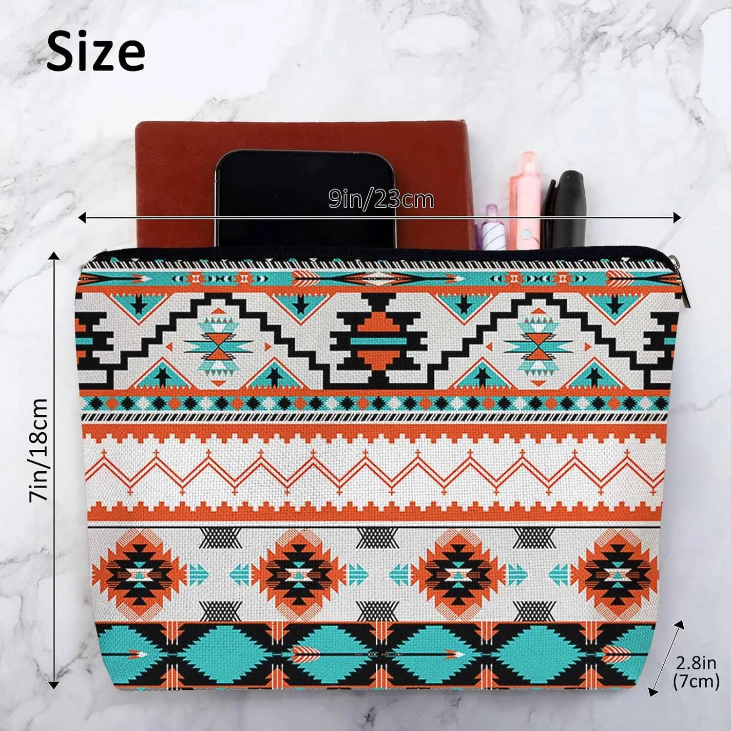 Aztec Cosmetic Bags For Women, Navajo Style Tribal Aztec Geometric Roomy Makeup Bag Toiletry Bag Accessories Organizer Storage Bags Makeup Pouch For Travel Business Gym Camping Bathroom