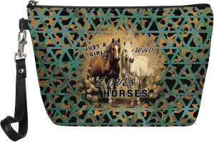 Aztec Horse Cosmetic Bag for Women Leopard Print, Roomy Leather Makeup Bag with Zipper, Outdoor Travel Accessories Waterproof Toiletry Bag Purse, Green