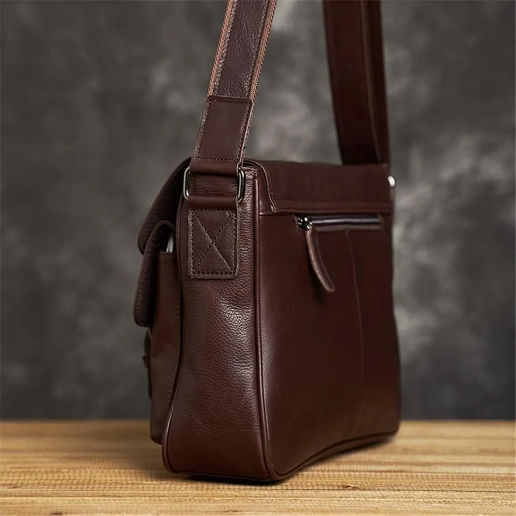 Bag Genuine Leather Men's Shoulder Classic Messenger Man Small Bags 7.9 Inch