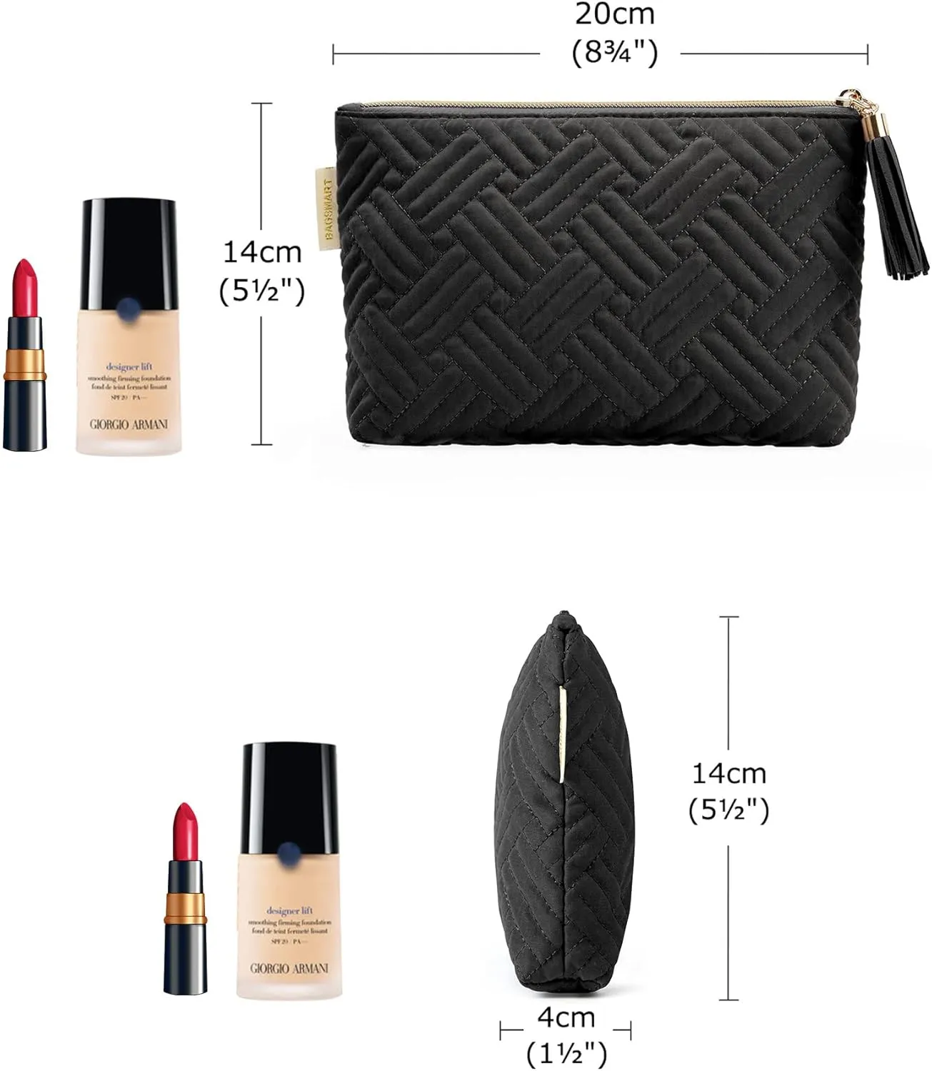 BAGSMART Small Cosmetic Bag, Elegant Roomy Makeup Bags,Great Gifts for Women,Travel Waterproof Toiletry Bag Accessories Organizer Gifts(Black-1pcs)