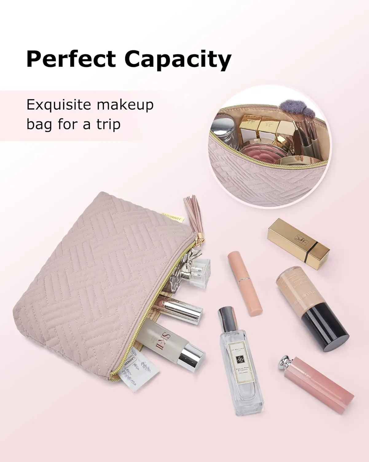BAGSMART Small Cosmetic Bag, Elegant Roomy Makeup Bags,lipstick pouch,Zipper Pouch,Great Gifts for Women,Travel Waterproof Toiletry Bag Accessories Organizer Gifts