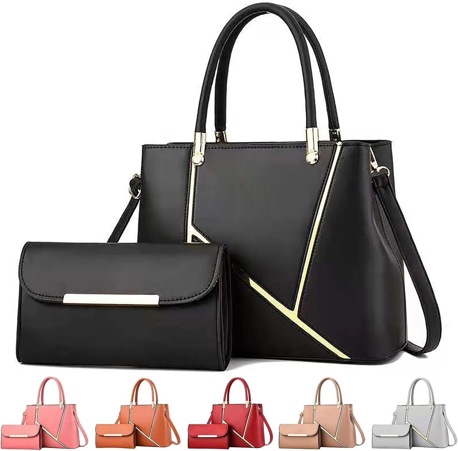 Beach Tote Bag 4 Packet Solid Color Leather Handbags Shoulder Bags Crossbody Hobo Bags Card Purse Work Travel Essential K