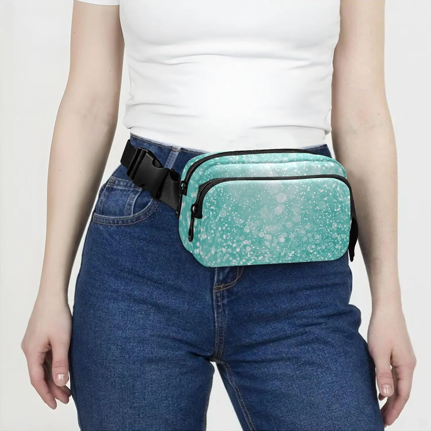 Belt Bags Teal Turquoise Glitter Sparkle Unisex Mini Belt Bag with Adjustable Strap Water Proof Belt Bag