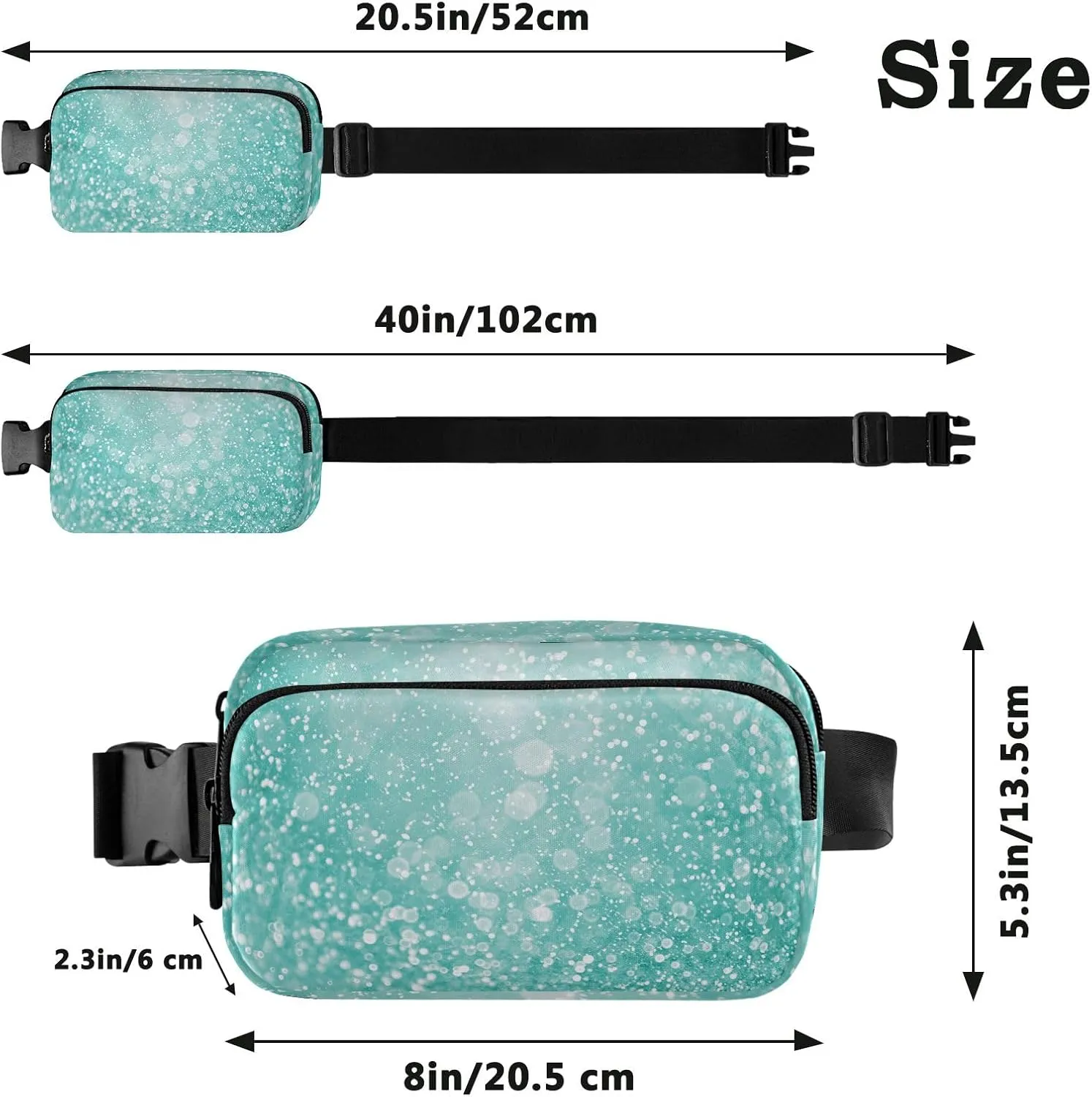 Belt Bags Teal Turquoise Glitter Sparkle Unisex Mini Belt Bag with Adjustable Strap Water Proof Belt Bag