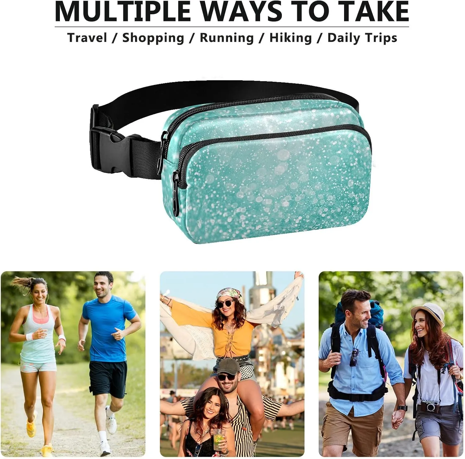 Belt Bags Teal Turquoise Glitter Sparkle Unisex Mini Belt Bag with Adjustable Strap Water Proof Belt Bag