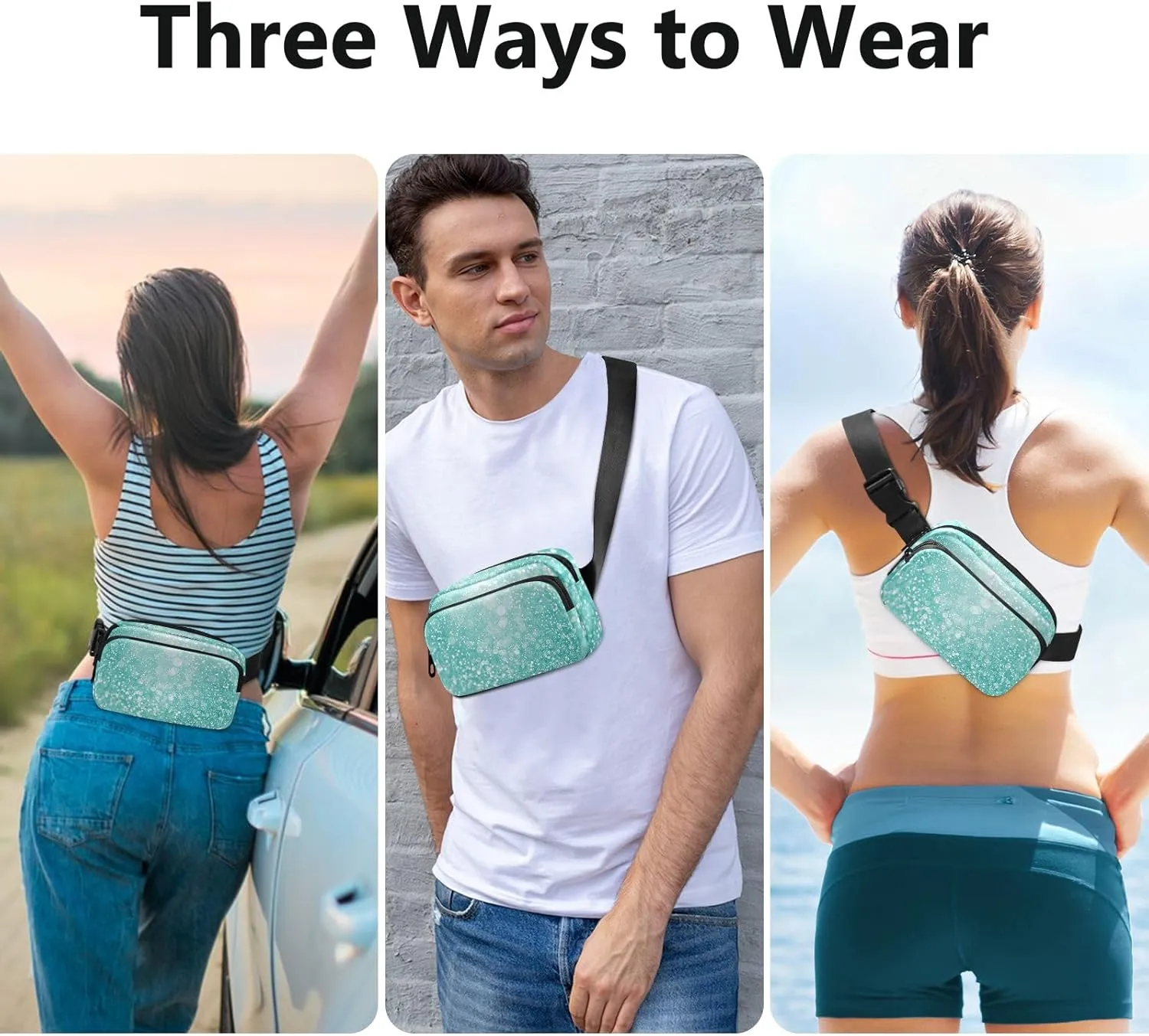 Belt Bags Teal Turquoise Glitter Sparkle Unisex Mini Belt Bag with Adjustable Strap Water Proof Belt Bag
