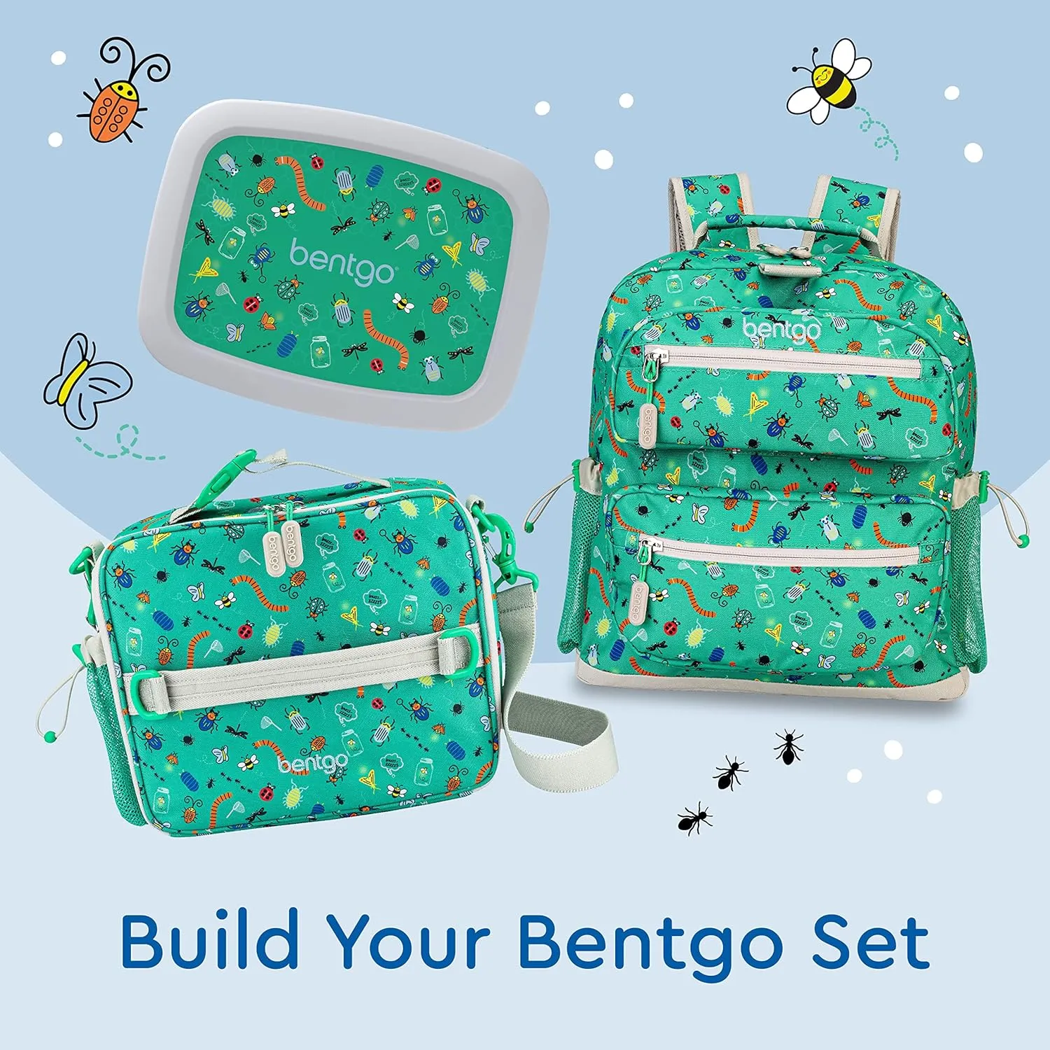 Bentgo Kids Backpack - Lightweight 14 Backpack in Fun Prints for School, Travel, & Daycare, Ideal for Ages 4 , Roomy Interior, Durable & Water-Resistant Fabric, & Loop for Lunch Bag (Bug Buddies)