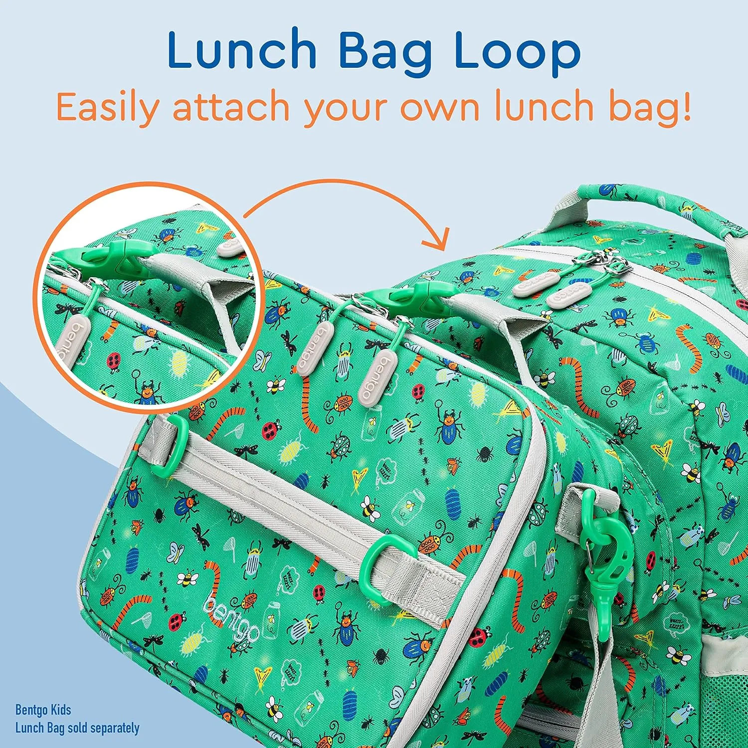 Bentgo Kids Backpack - Lightweight 14 Backpack in Fun Prints for School, Travel, & Daycare, Ideal for Ages 4 , Roomy Interior, Durable & Water-Resistant Fabric, & Loop for Lunch Bag (Bug Buddies)