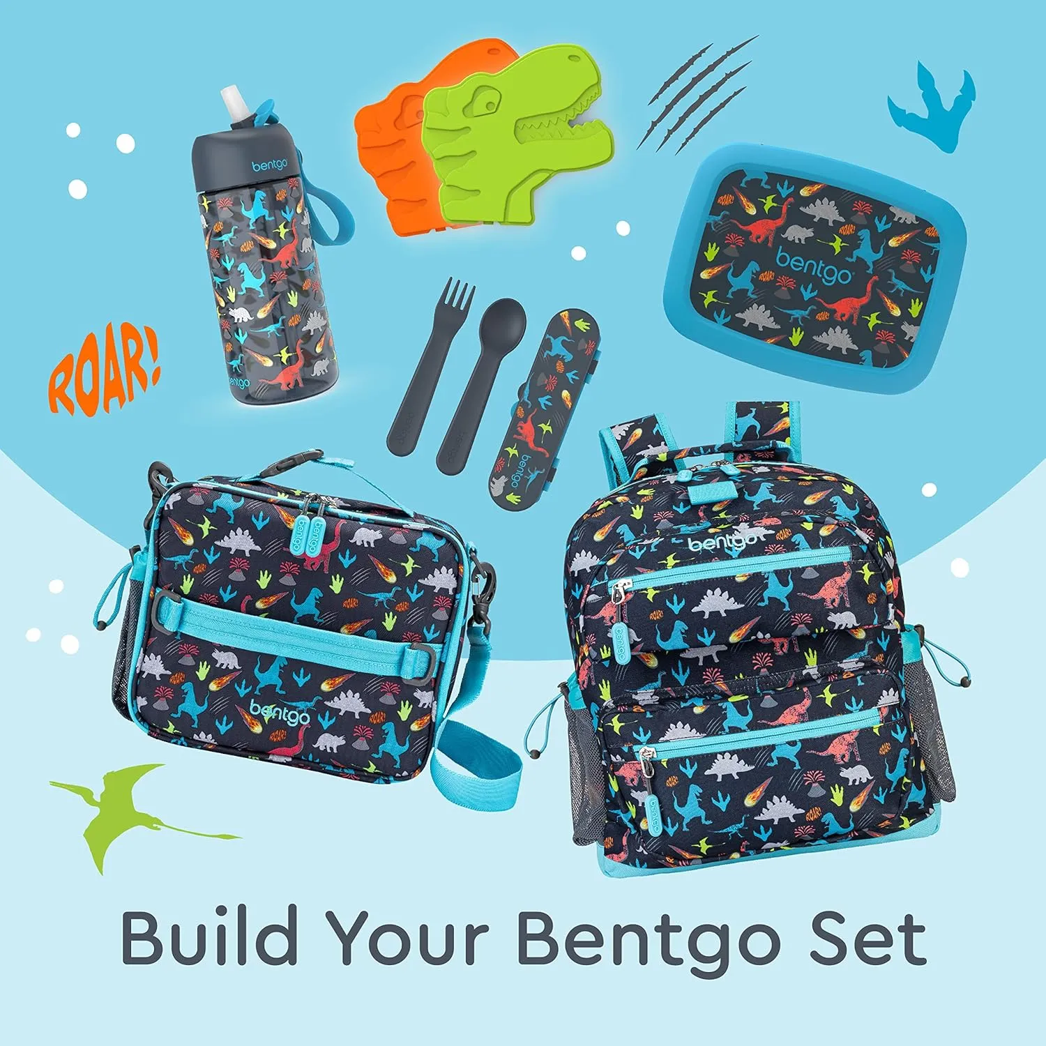Bentgo Kids Backpack - Lightweight 14 Backpack in Fun Prints for School, Travel, & Daycare, Ideal for Ages 4 , Roomy Interior, Durable & Water-Resistant Fabric, & Loop for Lunch Bag (Dinosaur)