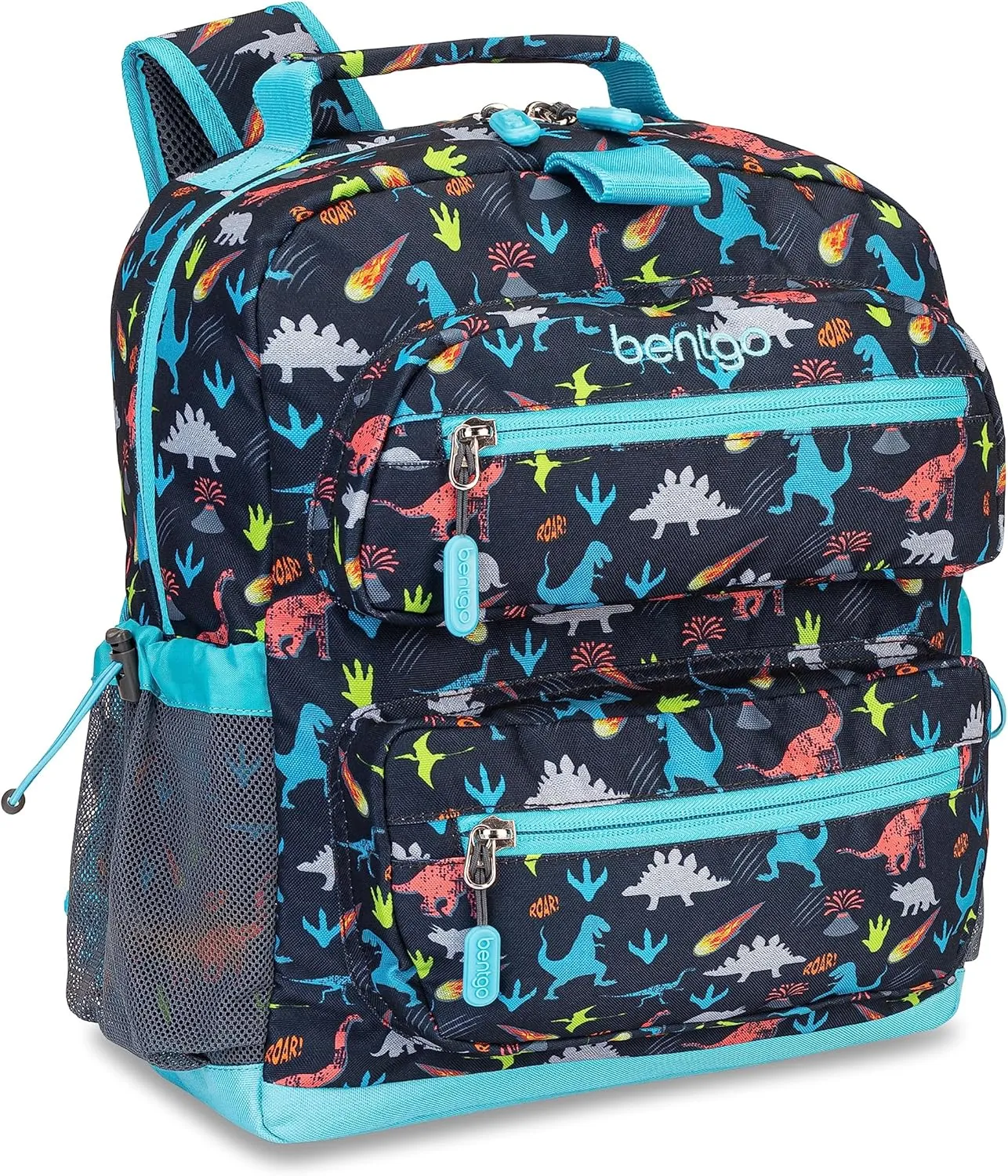 Bentgo Kids Backpack - Lightweight 14 Backpack in Fun Prints for School, Travel, & Daycare, Ideal for Ages 4 , Roomy Interior, Durable & Water-Resistant Fabric, & Loop for Lunch Bag (Dinosaur)