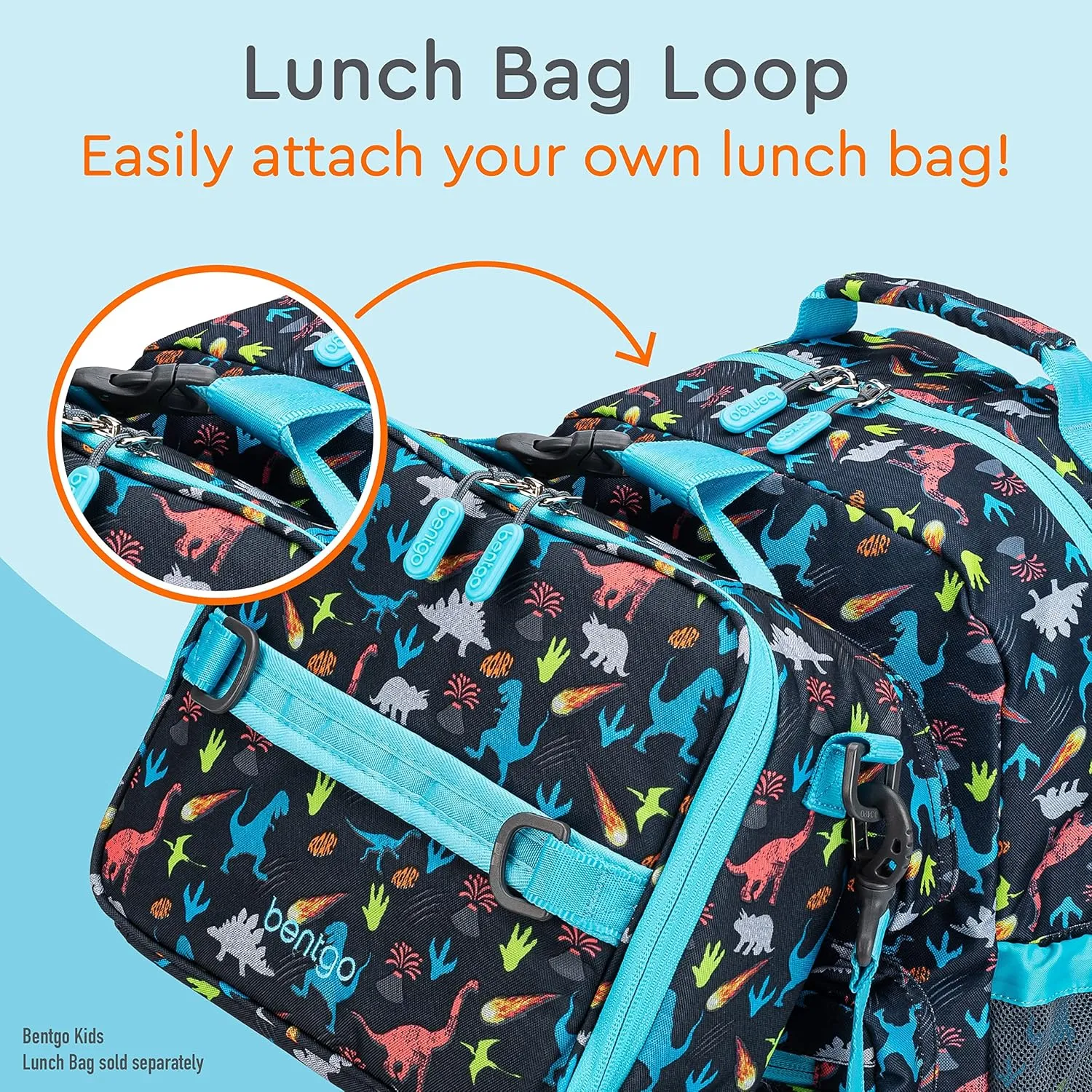 Bentgo Kids Backpack - Lightweight 14 Backpack in Fun Prints for School, Travel, & Daycare, Ideal for Ages 4 , Roomy Interior, Durable & Water-Resistant Fabric, & Loop for Lunch Bag (Dinosaur)